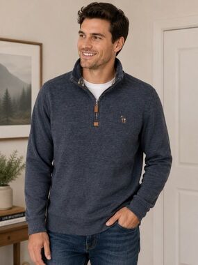 Men's Quarter-Zip Sweater in Heather Navy